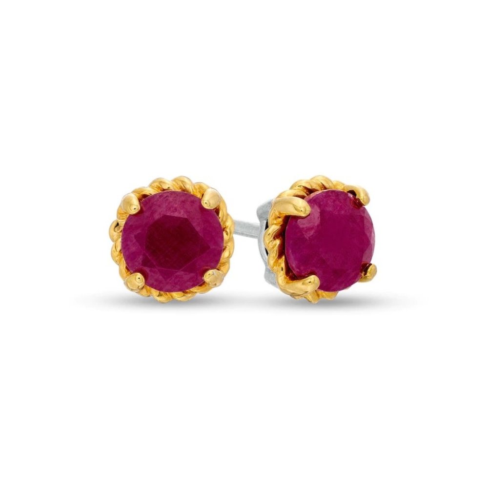 NWT Zales 6.0mm Ruby Solitaire Rope-Textured Stud Earrings in Sterling Silver